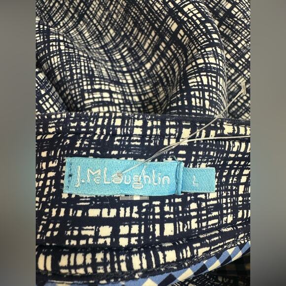 J.McLaughlin Navy White Neoprene Zip-down Jacket Size Large Gingham Interior - Picture 5 of 7